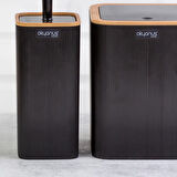 Home Çizgili 2'li Ahşap Desenli Banyo Aksesuar Seti - Siyah