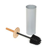 Bambu Saplı Metal Tuvalet Fırçalık - Gri