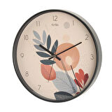 Yapraklar Camlı Duvar Saati - Renkli - 30 cm