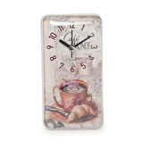 Kahve Fincanlı Dikdörtgen Saat - Renkli - 17x9 cm