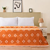 Soft Elias Pamuklu Çift Kişilik Battaniye - Ekru / Turuncu - 200x220 cm