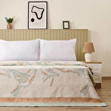 Soft Nava Pamuklu Çift Kişilik Battaniye - Ekru / Yeşil - 200x220 cm