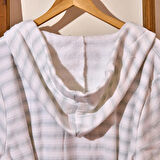 Soft Kapüşonlu Çizgili Erkek Bornoz - Beyaz / Mavi - L / XL