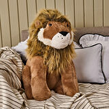 Soft Ormanların Kralı Aslan Figürlü Yastık - Kahverengi - 30x55 cm