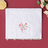 Soft Granny Summer Çiçek Nakışlı El Havlusu - Ekru - 30x50 cm