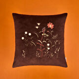 Soft Flora Kadife Kırlent - Kahverengi - 43x43 cm