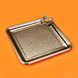 Kelebekli Kare Sunum Tepsisi - Gümüş - 23 cm