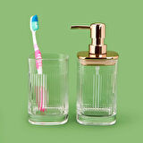 Bath 2'li Banyo Sıvı Sabunluk Seti - Altın / Şeffaf