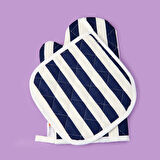 Soft Nemo Fırın Eldiveni ve Tutaç - Ekru / Lacivert - 17x28 cm + 20x20 cm