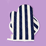 Soft Nemo Fırın Eldiveni ve Tutaç - Ekru / Lacivert - 17x28 cm + 20x20 cm