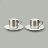 Porselen Metalik 2'li Kahve Fincan Seti - Gümüş - 90 ml