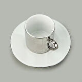 Porselen Metalik 2'li Kahve Fincan Seti - Gümüş - 90 ml