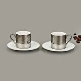 Porselen Mozaik 2'li Kahve Fincan Seti - Gümüş - 90 ml