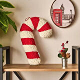 Soft Baston Şeker Figürlü Yastık - Beyaz / Kırmızı - 27x40 cm