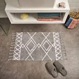 Soft Tufting Çiçekli Banyo Paspası - Gri - 60x90 cm