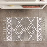 Soft Tufting Çiçekli Banyo Paspası - Gri - 60x90 cm