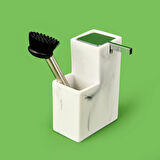 Marmo Fırçalı Sıvı Sabunluk Seti - Gri / Siyah