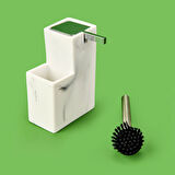 Marmo Fırçalı Sıvı Sabunluk Seti - Gri / Siyah