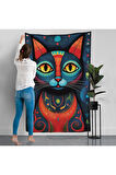 Pablo Picasso Tarzı - Soyut Renkli Kedi Duvar Örtüsü-7512