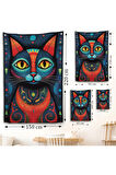 Pablo Picasso Tarzı - Soyut Renkli Kedi Duvar Örtüsü-7512