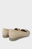 Kadın Taş Detay Sivri Burun Babet Ayakkabı BEJ
