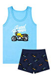 Öts Erkek Çocuk Atlet Boxer Likralı Mavi Motosiklet (%96 Pamuk - %4 Elastan)