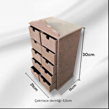 Ahşap Boyanabilir 10 Çekmeceli Takı-makyaj-aksesuar Dekoratif Organizer Kutu