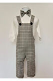 Erkek Çocuk Gri Renkli Ekose Bahçıvan Pantolon 0-5 Yaş