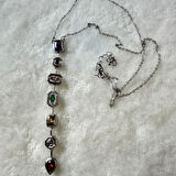 Uretti - Melik 9215 5638 Yedi Element Gümüş Renk Ve Renkli Taşlı Çelik Y Kolye