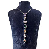 Uretti - Melik 9215 5638 Yedi Element Gümüş Renk Ve Renkli Taşlı Çelik Y Kolye