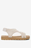 Kadın Önü Açık Örgü Desenli Lastikli Sandalet BEYAZ