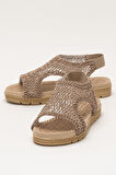 Kadın Önü Açık Örgü Desenli Lastikli Sandalet VİZON