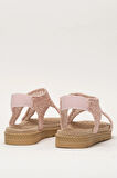 Kadın Önü Açık Örgü Desenli Lastikli Sandalet PUDRA