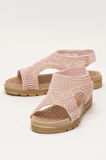 Kadın Önü Açık Örgü Desenli Lastikli Sandalet PUDRA