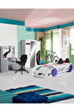 Formula Genç Odası - 3 Kapılı Dolap, Jaguar Full Ledli Arabalı, Masa - Beyaz