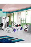 Formula Genç Odası - 3 Kapılı Dolap, Jaguar Koltuklu Arabalı Yatak, Şifonyer - Beyaz