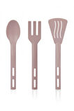 3lü Mini Plastik Spatula Kaşık Çatal Servis Seti Takımı Pembe