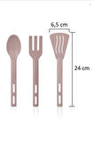 3lü Mini Plastik Spatula Kaşık Çatal Servis Seti Takımı Pembe