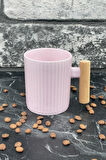 Ahşap Kulplu Seramik Mug Kupa Bardak 225cc 1 Adet Pembe