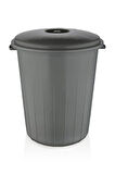 Plastik 50 Litre Battal Kapaklı Kulplu Çöp Kovası Gri My Lotus