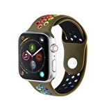 Apple Watch Uyumlu Seri 1/2/3/4/5 38mm Silikon Kordon Delikli Renkli Spor Kayış 