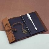 Siyah Yapraklı Deri Defter Ve Beyaz Jel Kalem Seti