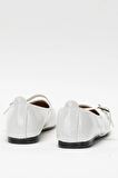 Kadın Kemer Detay Rugan Babet Ayakkabı BEYAZ