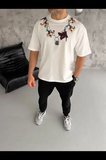 USLUCAN ALIŞVERİŞ Erkek Baskılı T-Shirt Kısa Kol Bisiklet Yaka Regular Fit Rahat Kalıp Günlük Tişört - Beyaz