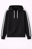 USLUCAN ALIŞVERİŞ Erkek Şeritli Kapüşonlu Sweatshirt Oversize 3 Iplik Pamuklu - Siyah
