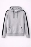 USLUCAN ALIŞVERİŞ Erkek Şeritli Kapüşonlu Sweatshirt Oversize 3 Iplik Pamuklu - Gri