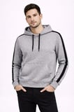 USLUCAN ALIŞVERİŞ Erkek Şeritli Kapüşonlu Sweatshirt Oversize 3 Iplik Pamuklu - Gri