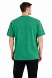 USLUCAN ALIŞVERİŞ Erkek Asit Yıkama Bisiklet Yaka Kısa Kollu Oversize T-Shirt Tişört - Yeşil
