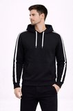 USLUCAN ALIŞVERİŞ Erkek Şeritli Kapüşonlu Sweatshirt Oversize 3 Iplik Pamuklu - Siyah