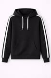 USLUCAN ALIŞVERİŞ Erkek Şeritli Kapüşonlu Sweatshirt Oversize 3 Iplik Pamuklu - Siyah